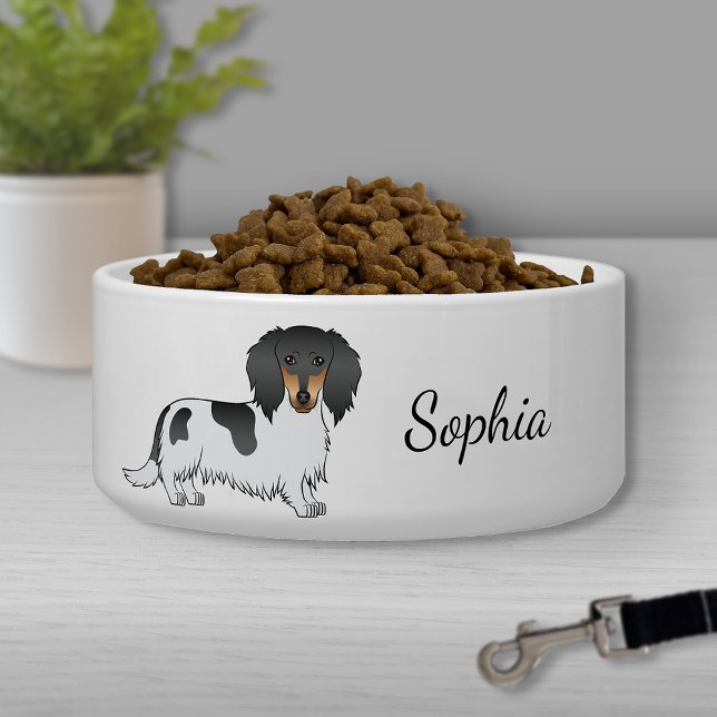 Black and Tan Piebald Long Hair Dackel & Name Napf (Von Creator hochgeladen)