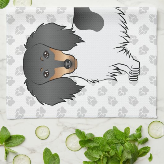 Black and Tan Piebald Long Hair Dackel & Paws Geschirrtuch (Gefaltet)