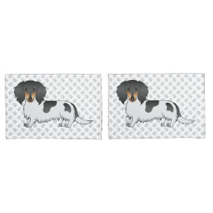 Black and Tan Piebald Long Hair Dackel & Paws Kissenbezug