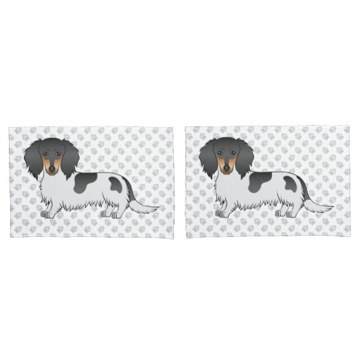 Black and Tan Piebald Long Hair Dackel & Paws Kissenbezug (Vorderseite-Set)