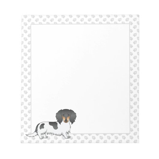 Black and Tan Piebald Long Hair Dackel & Paws Notizblock (Vorderseite)