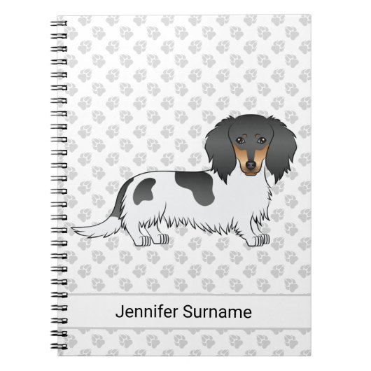 Black and Tan Piebald Long Hair Dackel & Text Notizblock (Vorderseite)