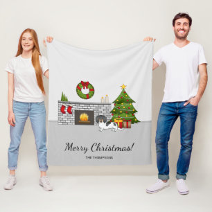 Black and Tan Pied Long Hair Dackel Weihnachten Fleecedecke