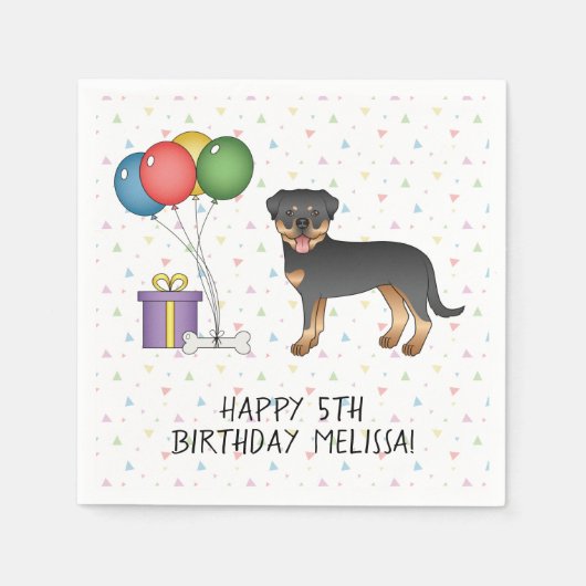 Black and Tan Rottweiler Cartoon Dog - Geburtstag Serviette (Vorderseite)