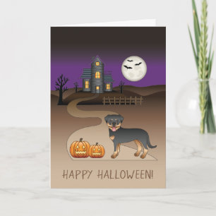 Black and Tan Rottweiler Halloween Spuk Haus Karte
