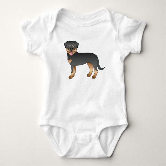 Black and Tan Rottweiler Niedlich Cartoon Dog Baby Strampler (Vorderseite)