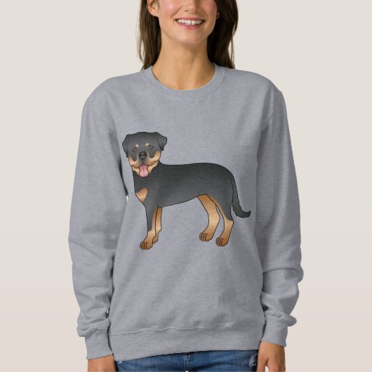 Black and Tan Rottweiler Niedlich Cartoon Dog Sweatshirt (Vorderseite)