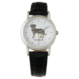 Black and Tan Rottweiler Niedlich Cartoon Hund und Armbanduhr
