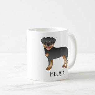 Black and Tan Rottweiler Niedlich Cartoon Hund und Kaffeetasse