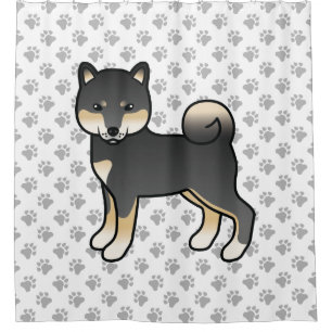 Black and Tan Shiba Inu Cartoon Dog & Paws Duschvorhang