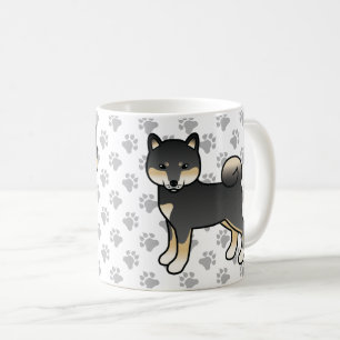 Black and Tan Shiba Inu Cartoon Dog & Paws Kaffeetasse