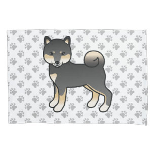 Black and Tan Shiba Inu Cartoon Dog & Paws Kissenbezug