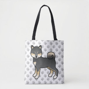 Black and Tan Shiba Inu Cartoon Dog & Paws Tasche
