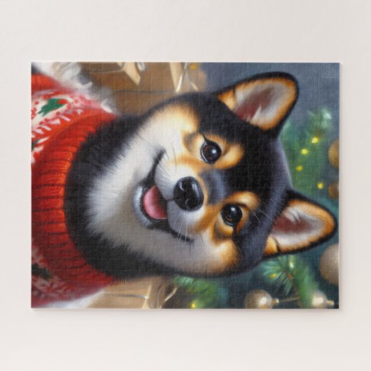 Black and Tan Shiba Inu Weihnachten Puzzle (Horizontal)