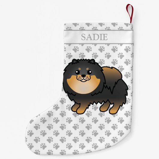 Black and Tan Spitz Niedlich Cartoon Dog & Name Kleiner Weihnachtsstrumpf (Rückseite)