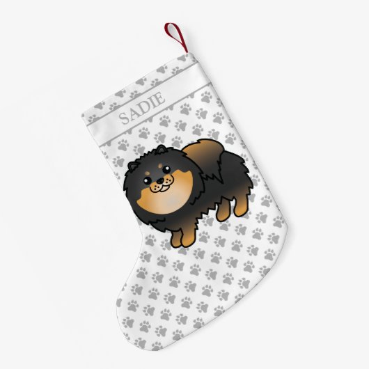 Black and Tan Spitz Niedlich Cartoon Dog & Name Kleiner Weihnachtsstrumpf (Rückseite (Hängend))