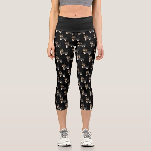 Black and Tan Yorkshire Terrier Dog Pattern Capri Leggings (Vorderseite)
