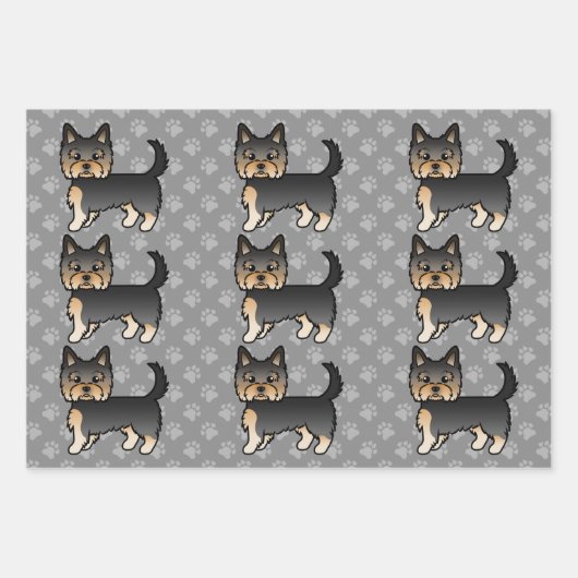 Black and Tan Yorkshire Terrier Dog Pattern Geschenkpapier Set (Vorderseite 3)