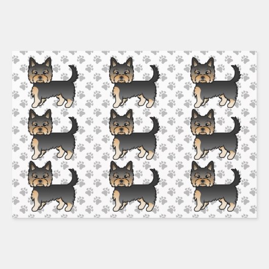 Black and Tan Yorkshire Terrier Dog Pattern Geschenkpapier Set (Vorderseite)