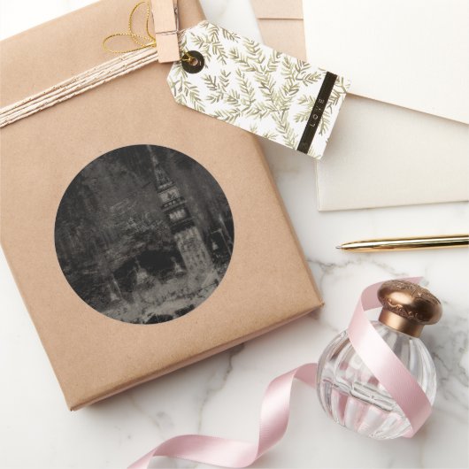 Black and Taupe Distressed Skyline Venice Italien Runder Aufkleber (Schenken)