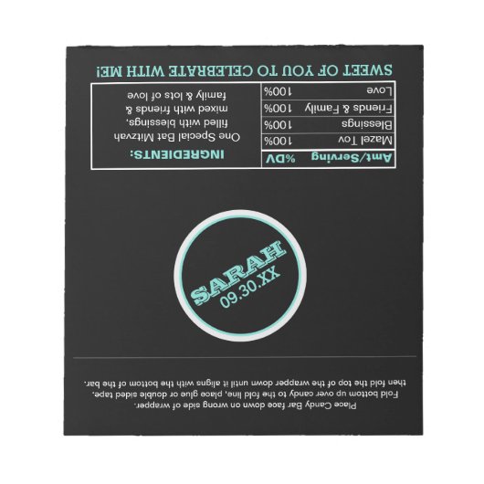 Black and Teal Name Logo Candy Wrappers Notizblock (Vorderseite)