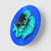 Black and Teal Siamese Fighting Fish Runde Wanduhr (Winkel)