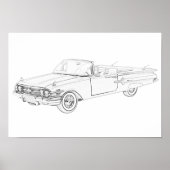 Black and White 1960 Chevy Impala Cabriolet Poster (Vorne)