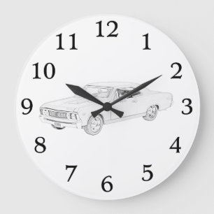 Black and White 1967 Chevy Chevelle Muscle Car Große Wanduhr