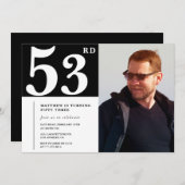Black and White 53. Geburtstag Einladungen Foto (Vorne/Hinten)