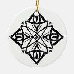 Black and White #7 Feathery Diamond Keramik Ornament