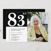 Black and White 83. Geburtstag Einladungen Foto (Vorne/Hinten)