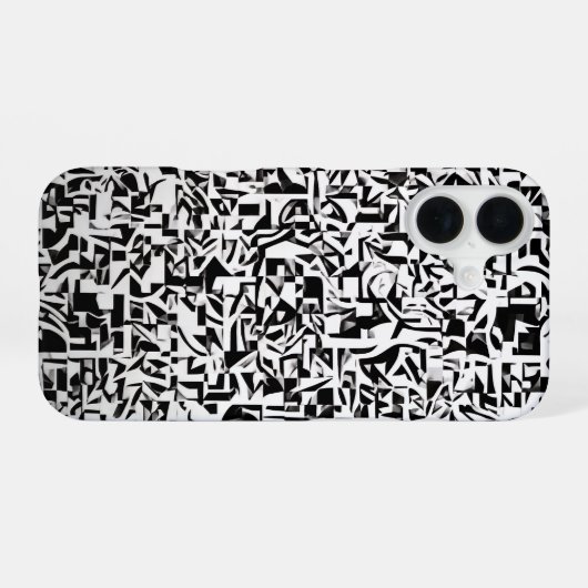 Black and White Abstract Geometric Pattern iPhone 16 Hülle (Rückseite (Horizontal))
