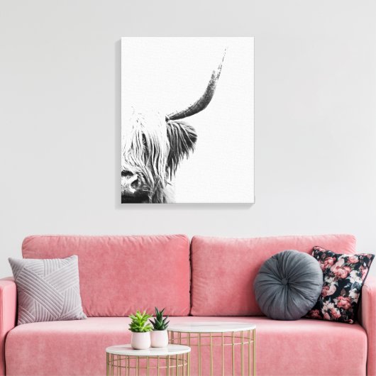 Black and White Abstract Highland Cow  Leinwanddruck (Insitu (Wohnzimmer))