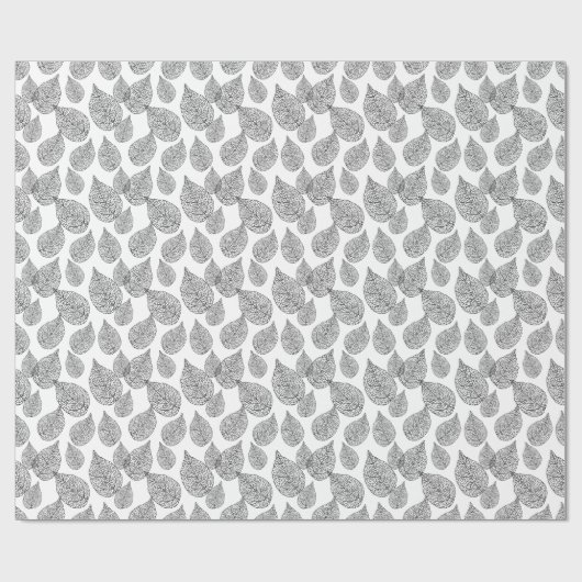 Black and White Abstract Leafs Pattern Geschenkpapier (Flach)