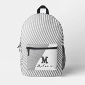 Black and white Abstract lines Monogram school Bedruckter Rucksack (Vorderseite)