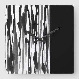 Black and White Abstract Stripes Quadratische Wanduhr