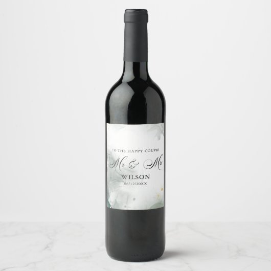 Black and White Abstrakt Mr. & Mrs. Wedding Weinetikett (Vorderseite)