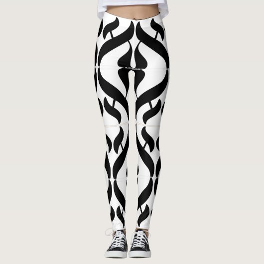 Black and White Aleph Symbol Reflection Leggings (Vorderseite)