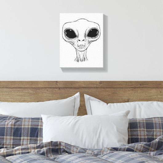 Black and White Alien Head Illustration Leinwanddruck (Insitu (Schlafzimmer))