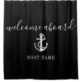 Black And White Anchor Boat Name Welcome Aboard Duschvorhang (Vorderseite)