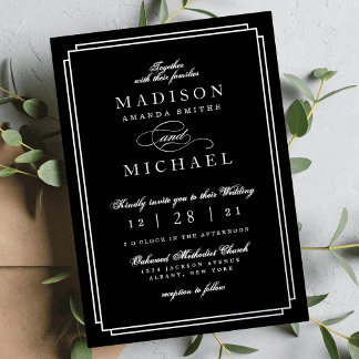 Black and White and Silver Foil Wedding Invitation Folieneinladung