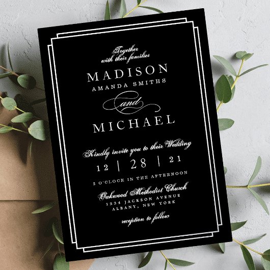 Black and White and Silver Foil Wedding Invitation Folieneinladung