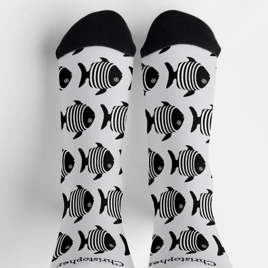 Black And White Angel Fish Design Personalised Socken (Oben)