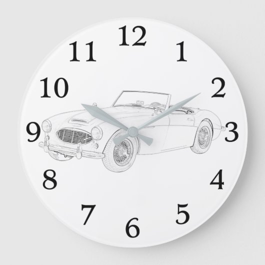 Black and White Austin Healey British Sports Car Große Wanduhr (Vorderseite)