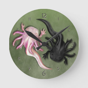 Black and White Axolotls Art Runde Wanduhr