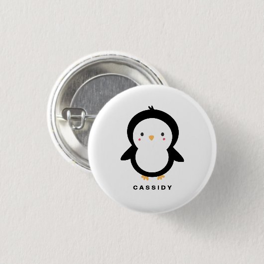Black and White Baby Pinguin Kinder Personalisiert Button (Vorne & Hinten)