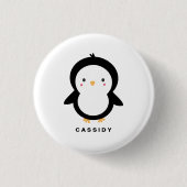 Black and White Baby Pinguin Kinder Personalisiert Button (Vorderseite)