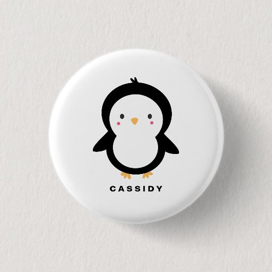 Black and White Baby Pinguin Kinder Personalisiert Button (Vorderseite)