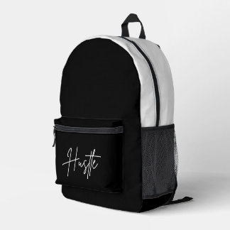 Black and White Backpack - Hustle Quote Bag Bedruckter Rucksack