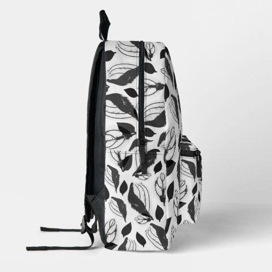 Black and White Basil Leaf Pattern Bedruckter Rucksack (Links)